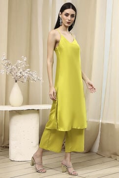 Lime Green Embroidered Straight Suit Set image number 7