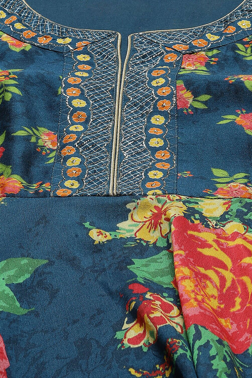 Red Cotton Flared Fusion Printed Dress image number 1