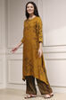 Mustard Yellow Viscose Rayon Straight Printed Kurta Pants Set image number 3