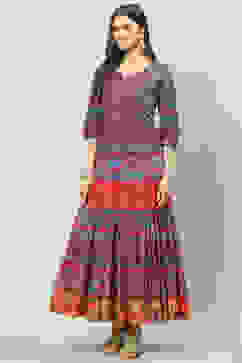 Marine Blue Cotton Tiered Printed Dress image number 2