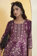 Purple Cotton Floral Printed Straight Kurta image number 1