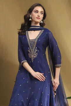Navy Blue Embroidered Festive Kalidar Suit Set image number 7
