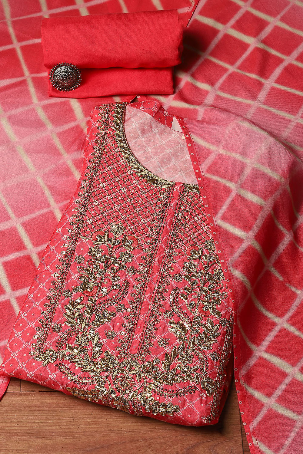 Pink Muslin Digital Print Unstitched Suit Set image number 0