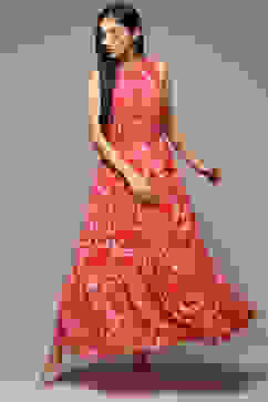 Coral Cotton Blend Tiered Dress image number 0