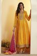 Yellow Poly Chinnon Anarkali Suit Set image number 0