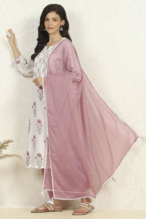 Blue Cotton Unstitched Suit Set image number 8