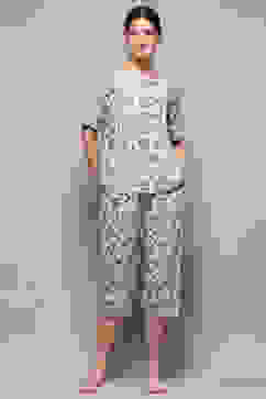 Off White & Blue Rayon Printed 2 Piece Sleepwear Set image number 0