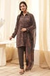 Olive Green Printed Straight Suit Set image number 6