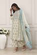 Cream-Colored Cotton Printed Straight Suit Set image number 3