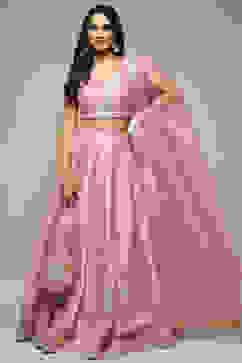 Onion Pink Viscose Straight Lehenga Set image number 4