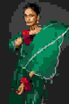 Green Embroidered Angrakha Festive Anarkali Suit Set image number 1