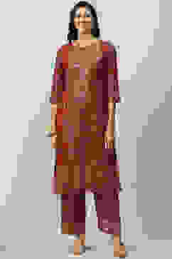 Rust Rayon Straight Printed Kurta image number 5