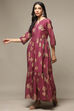 Golden Yellow Cotton Blend Tiered Printed Dress image number 3