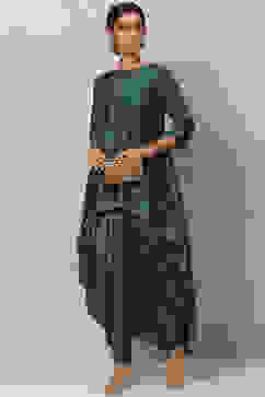 Teal Flared Cotton Silk Fusion Wear 2 Piece Set image number 0