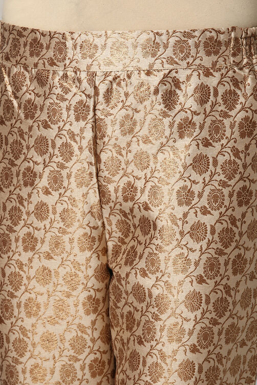 Brown Metallic Cotton Straight Kurta Pants Set image number 2