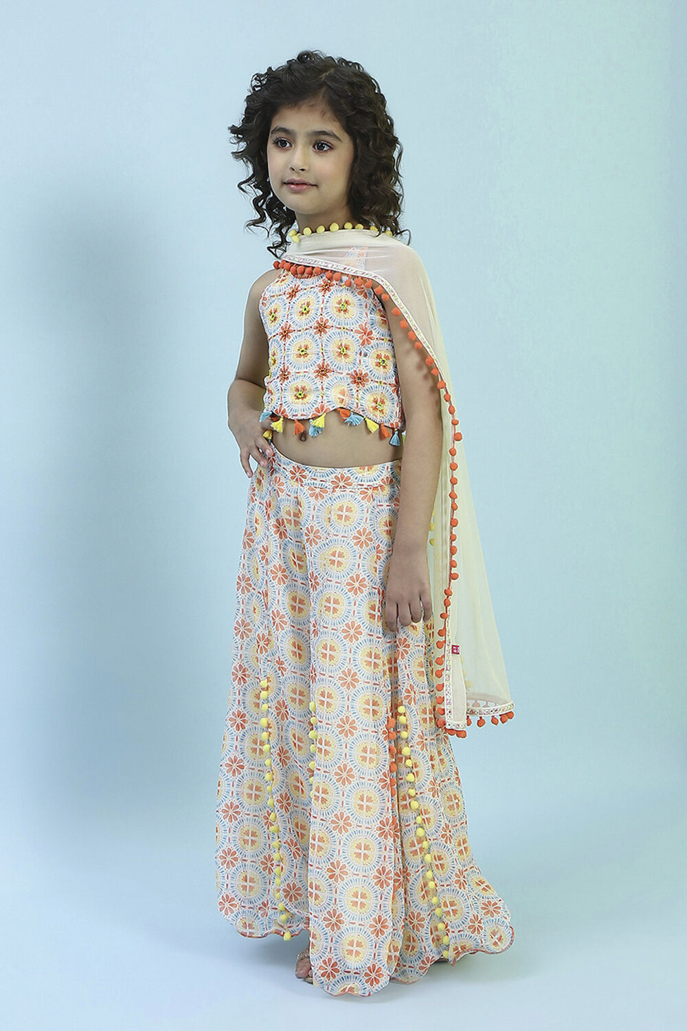 Multi-Colored Printed Blouse & Palazzo Set image number 3