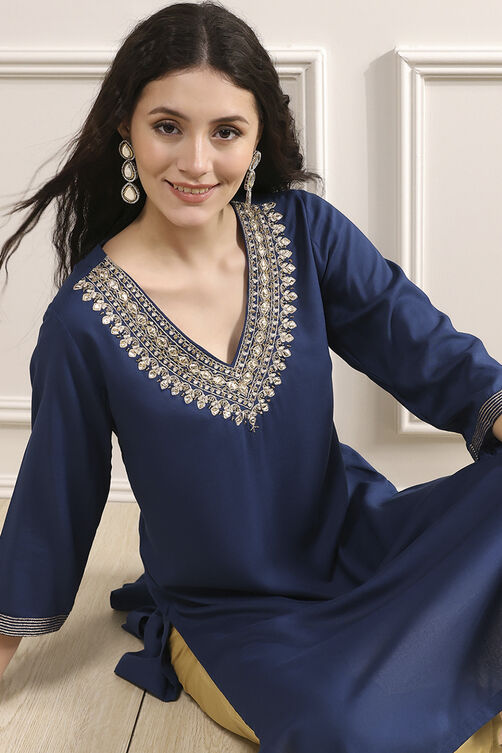 Blue Solid Straight Kurta image number 0