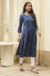 Navy Ikat Yarndyed Kurta image number 4
