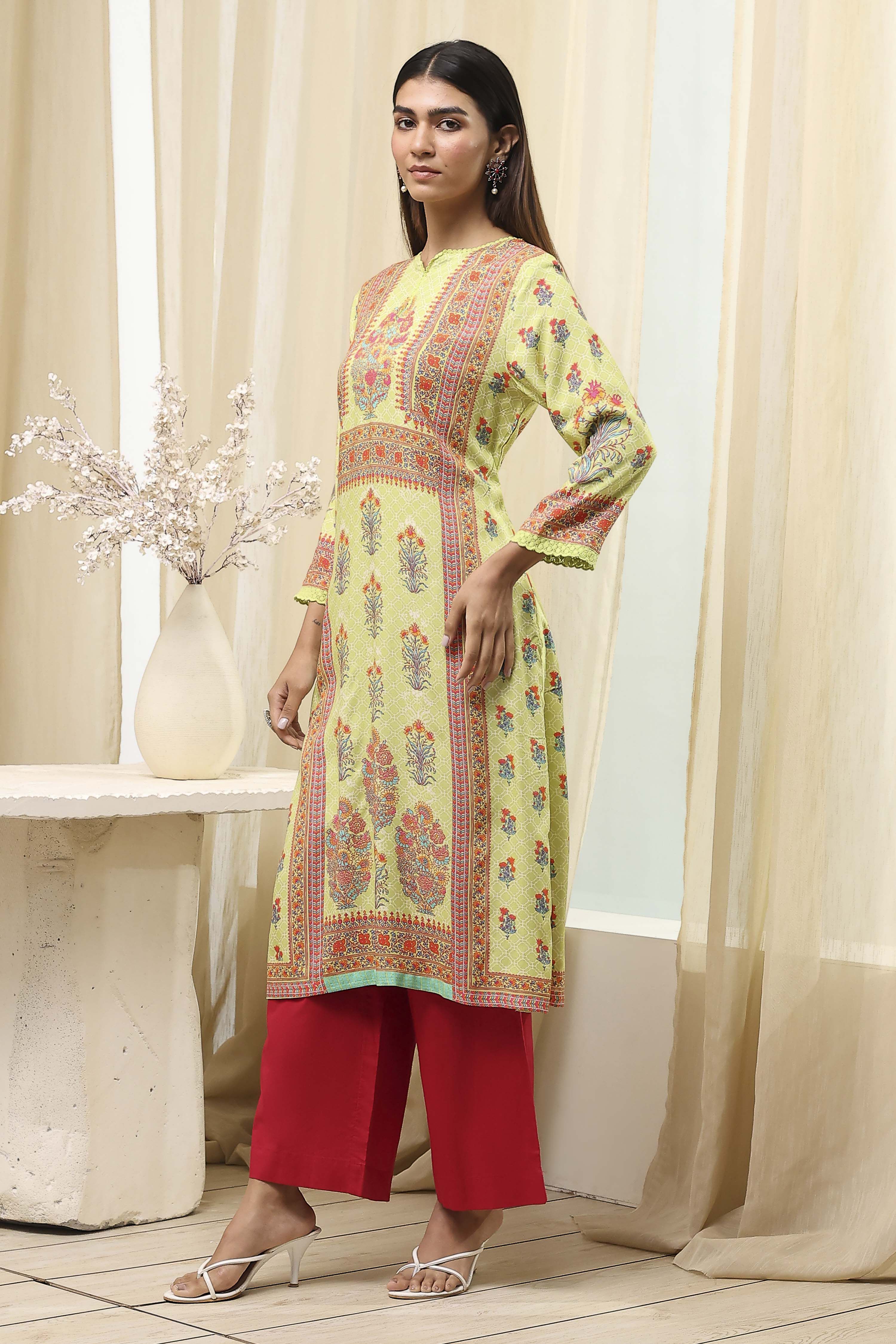 Green Printed Straight Kurta image number 2