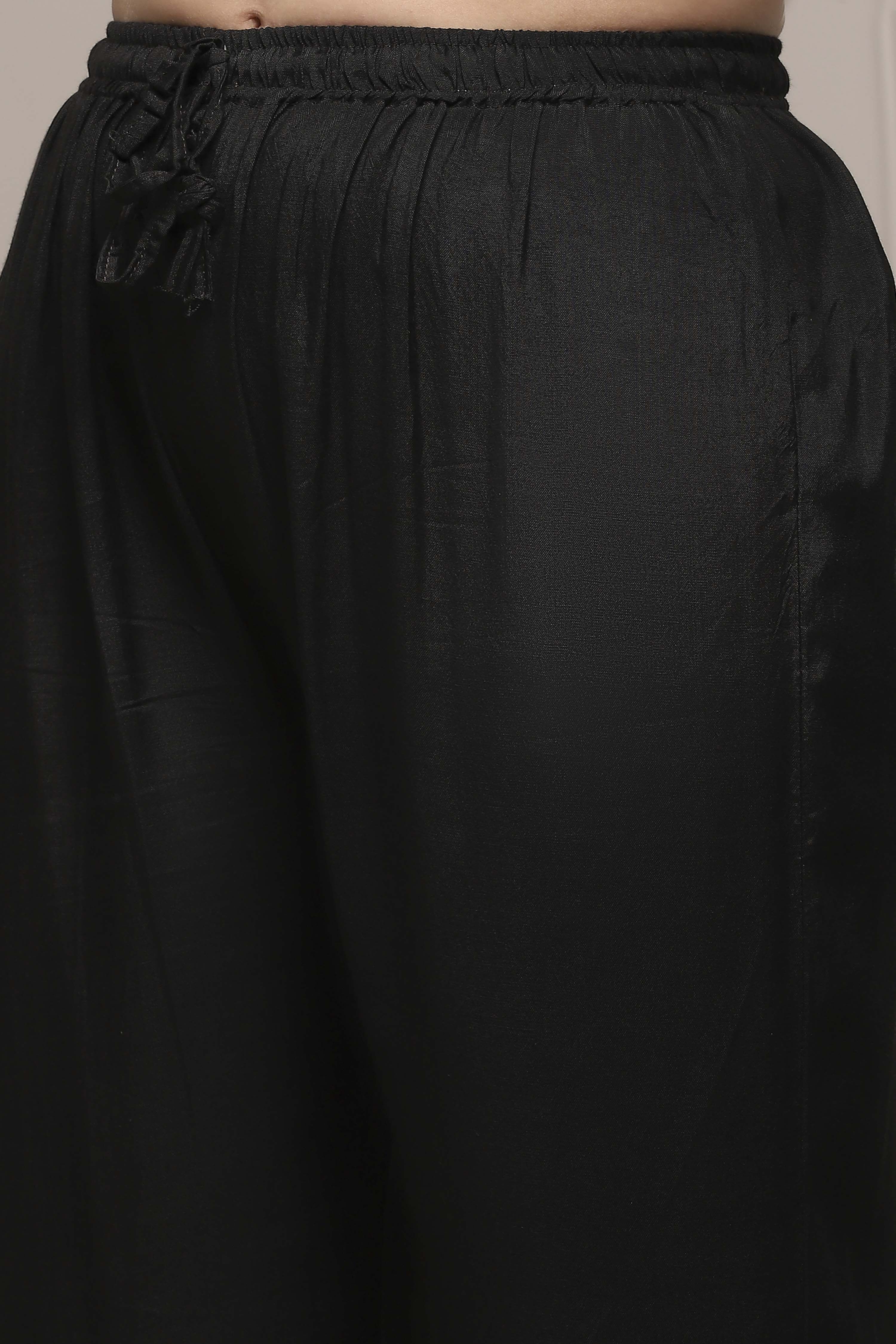 Black Silk Blend Printed- Embroidered Unstitched Suit Set image number 3