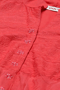 Coral Cotton Asymmetric Solid Kurta Churidar Suit Set image number 1