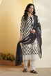 Black & White Printed Cotton Straight Kurta Set image number 4