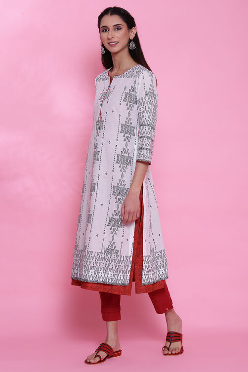 White Cotton A-Line Printed Kurta image number 2