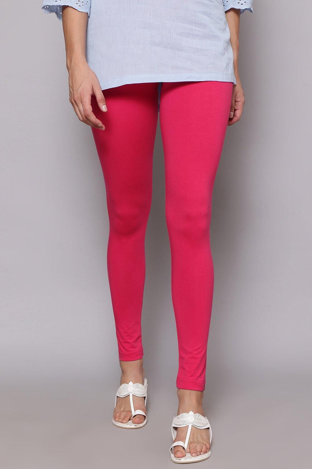 Fuschia Cotton Blend Solid Leggings image number 0