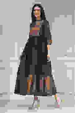 Navy Blue Yarn-Dyed Flared Kurta image number 2