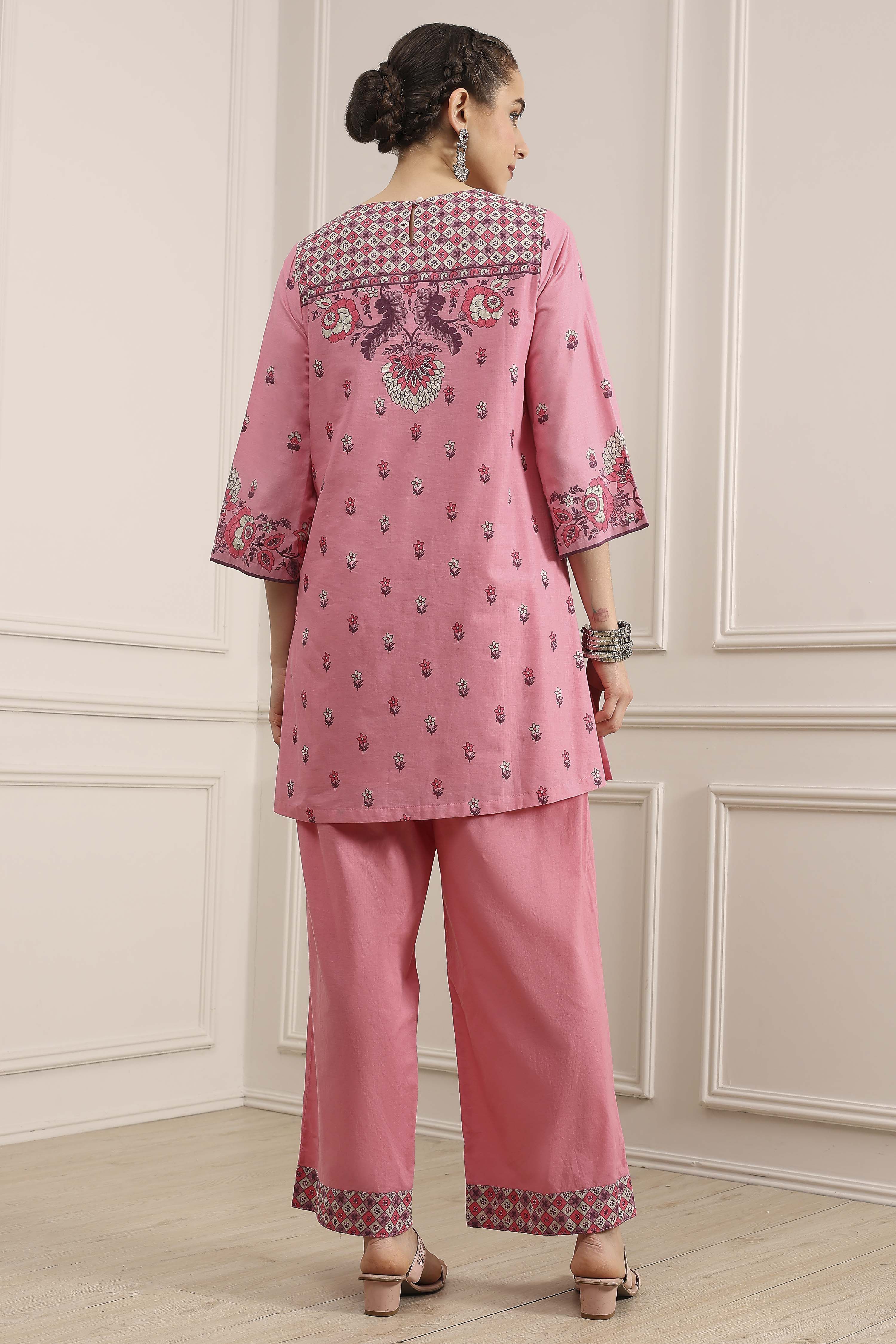 Light Pink Cotton Straight Suit Set image number 4