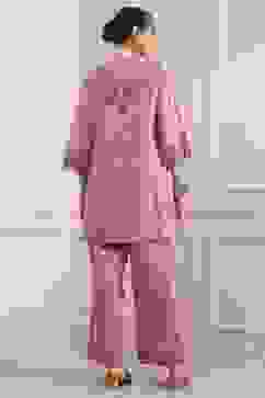 Light Pink Cotton Straight Suit Set image number 4
