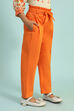 Orange Cotton Solid Regular Pants image number 3
