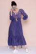 Blue Cotton Flared Fusion Wear Dress image number 3