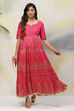 Fuchsia Anarkali Art Silk Printed Kurta image number 3