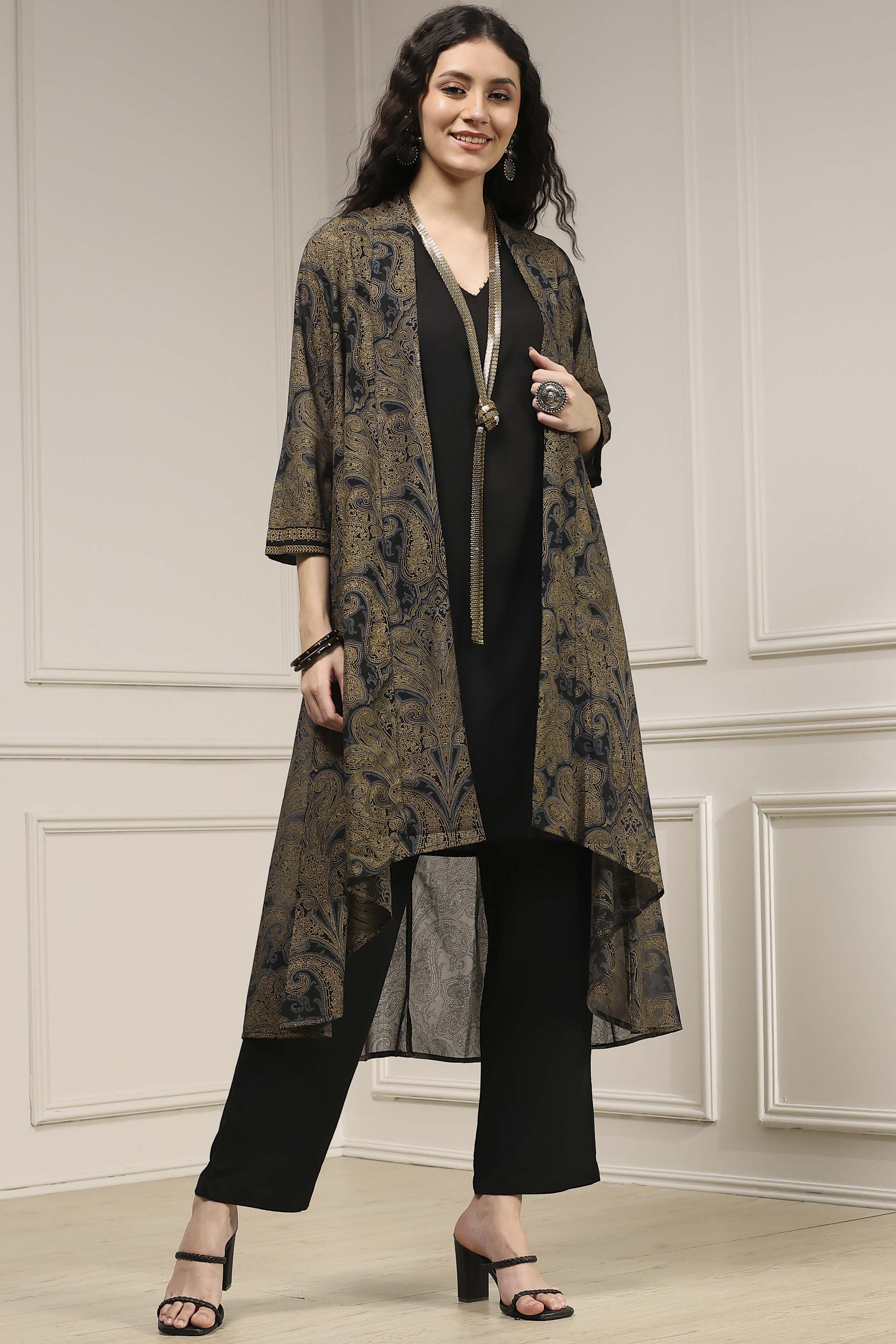 Black Viscose Rayon Straight Dyed Fusion Set image number 5