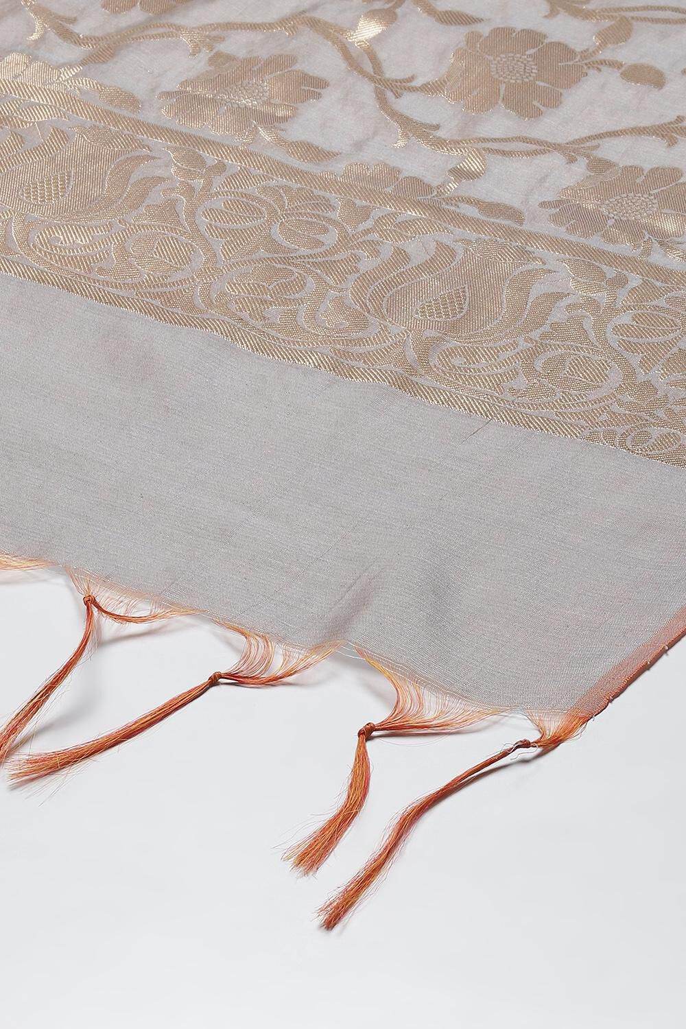 Grey Silk Blend Yarndyed Dupatta image number 1