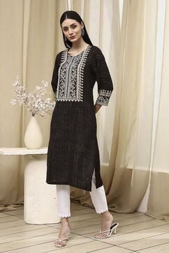 Black Viscose Blend Straight Kurta image number 2