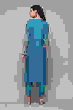 Turquoise Cotton Straight Printed Kurta Ankle Length Suit Set image number 4