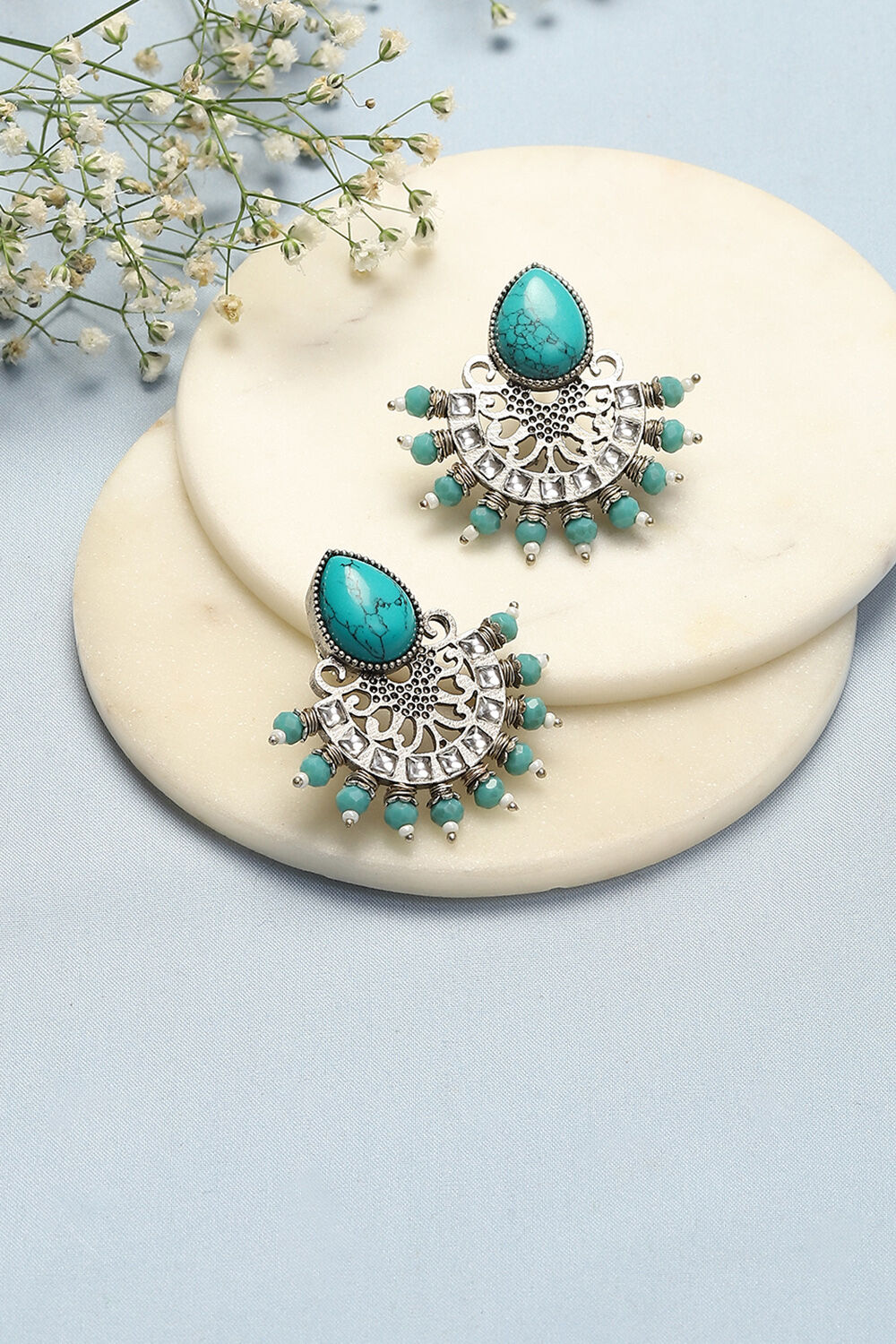 Oxidised Turquoise Brass Earrings image number 0