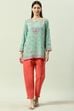 Sea Green Floral Printed Straight Kurti image number 5