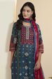 Red Cotton Printed Straight Kurta Set image number 1