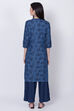 Denim Blue Cotton Straight Printed Kurta image number 4