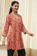 Rust Printed Straight Short Kurta image number 4