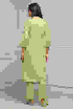 Sage Green Art Silk A-Line Kurta Regular Pant Suit Set image number 4