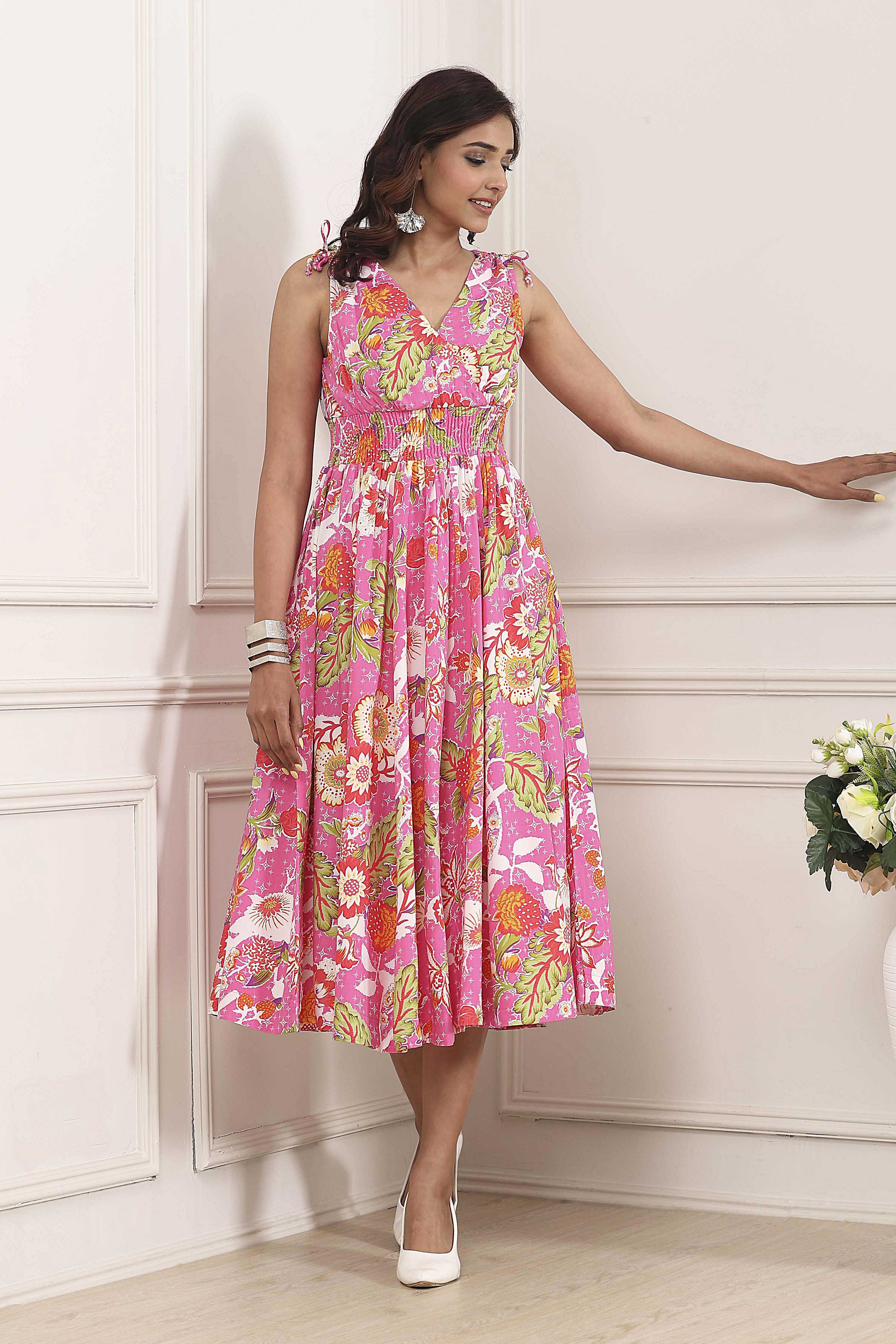 Pink Viscose Rayon Kalidar Dress image number 0