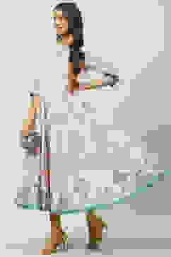 Peach Cotton Flared Fusion Dress image number 5