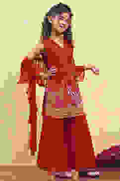 Red Viscose Rayon Printed Straight Sharara Suit Set image number 6