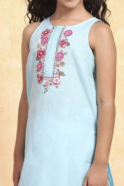 Sky Blue Polyester Straight Solid Suit Set image number 1