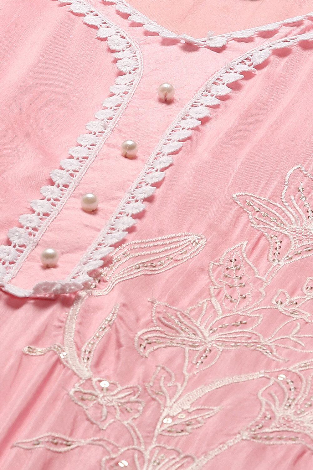 Baby Pink Muslin Unstitched Suit set image number 2