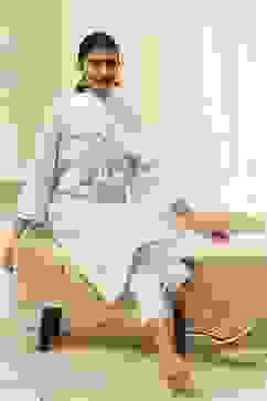 Aqua Cotton Printed Straight Suit Set image number 0